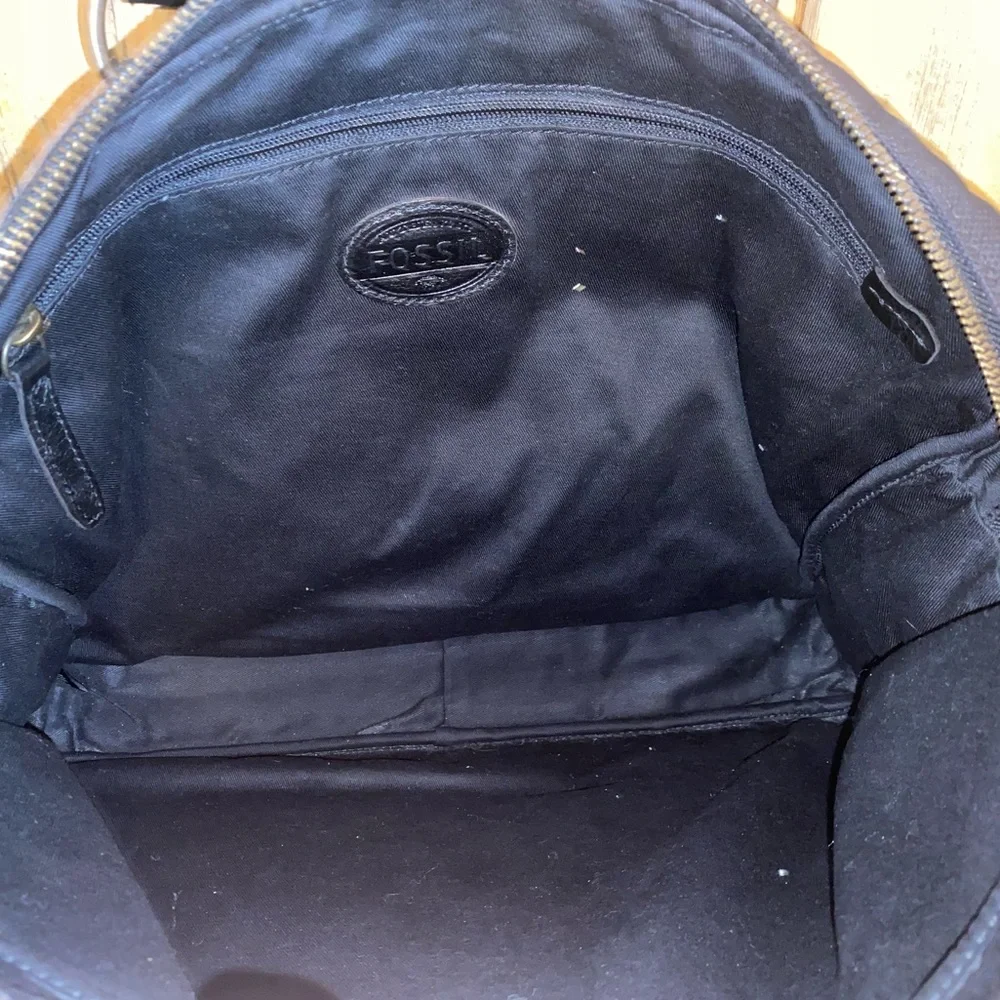 Fossil Black Canvas Laptop Nag with Leather Trim